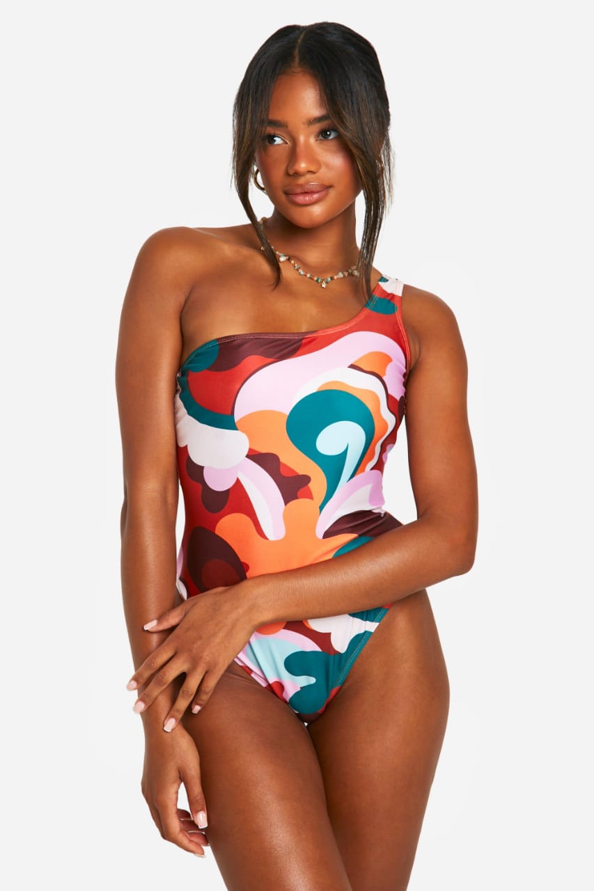 Boohoo Abstract Print Swimsuit