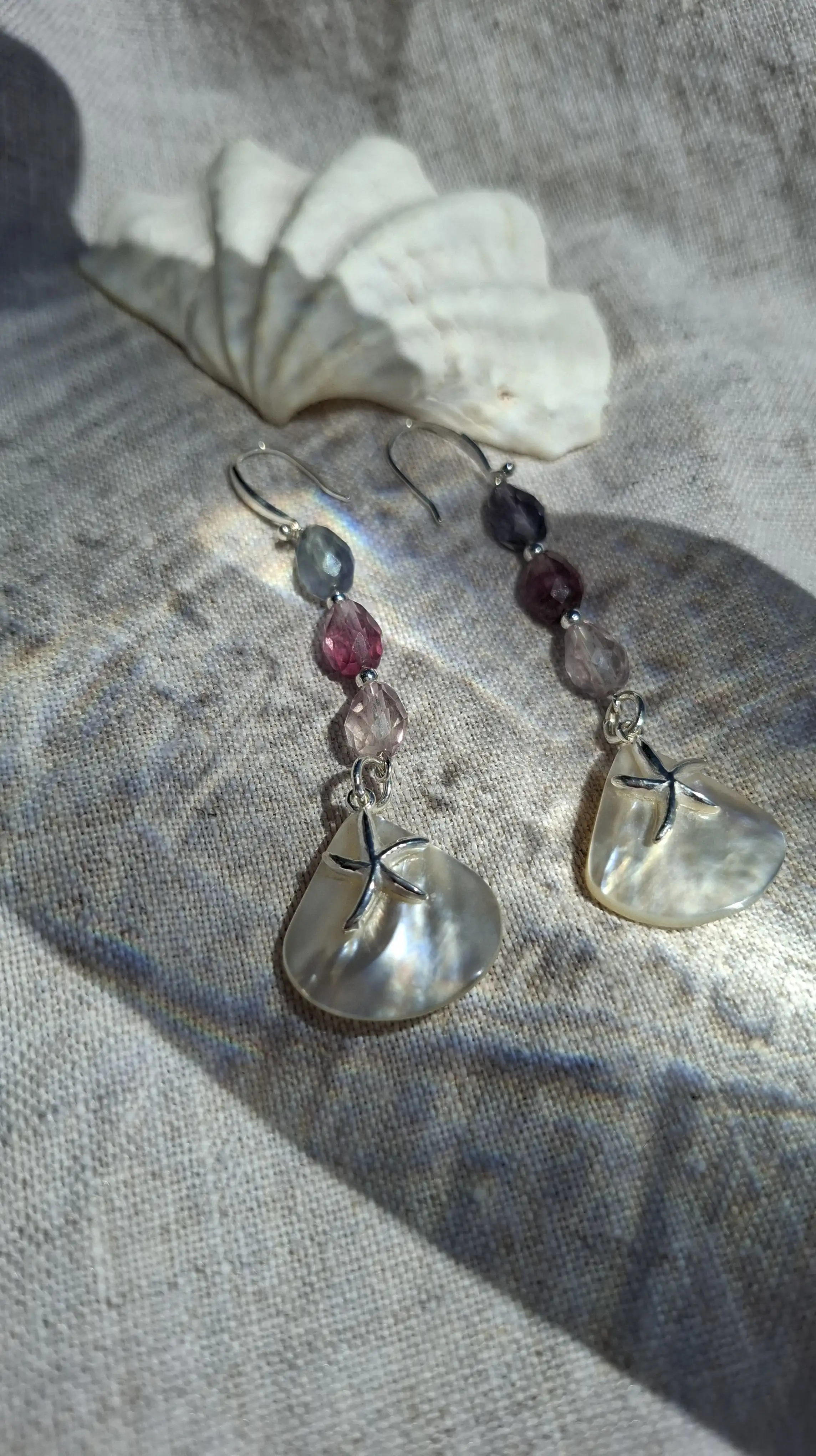 Mermaid's Dream: Fluorite & Mother of Pearl Silver Earrings | S925 Silver