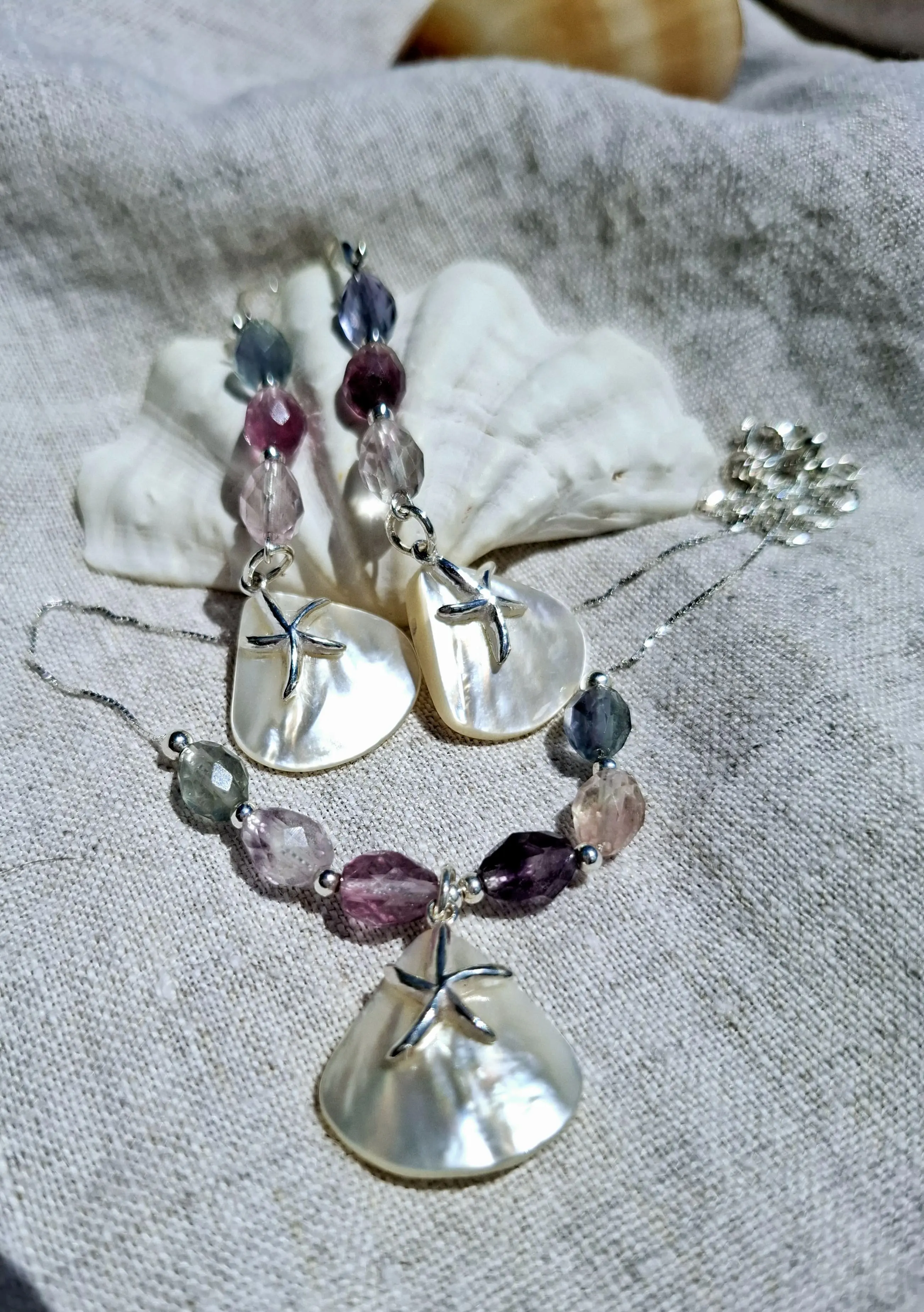Mermaid's Dream: Fluorite & Mother of Pearl Silver Earrings | S925 Silver